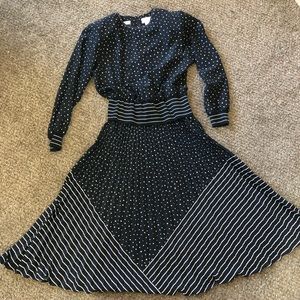 Vintage Pleated Black & White Dress